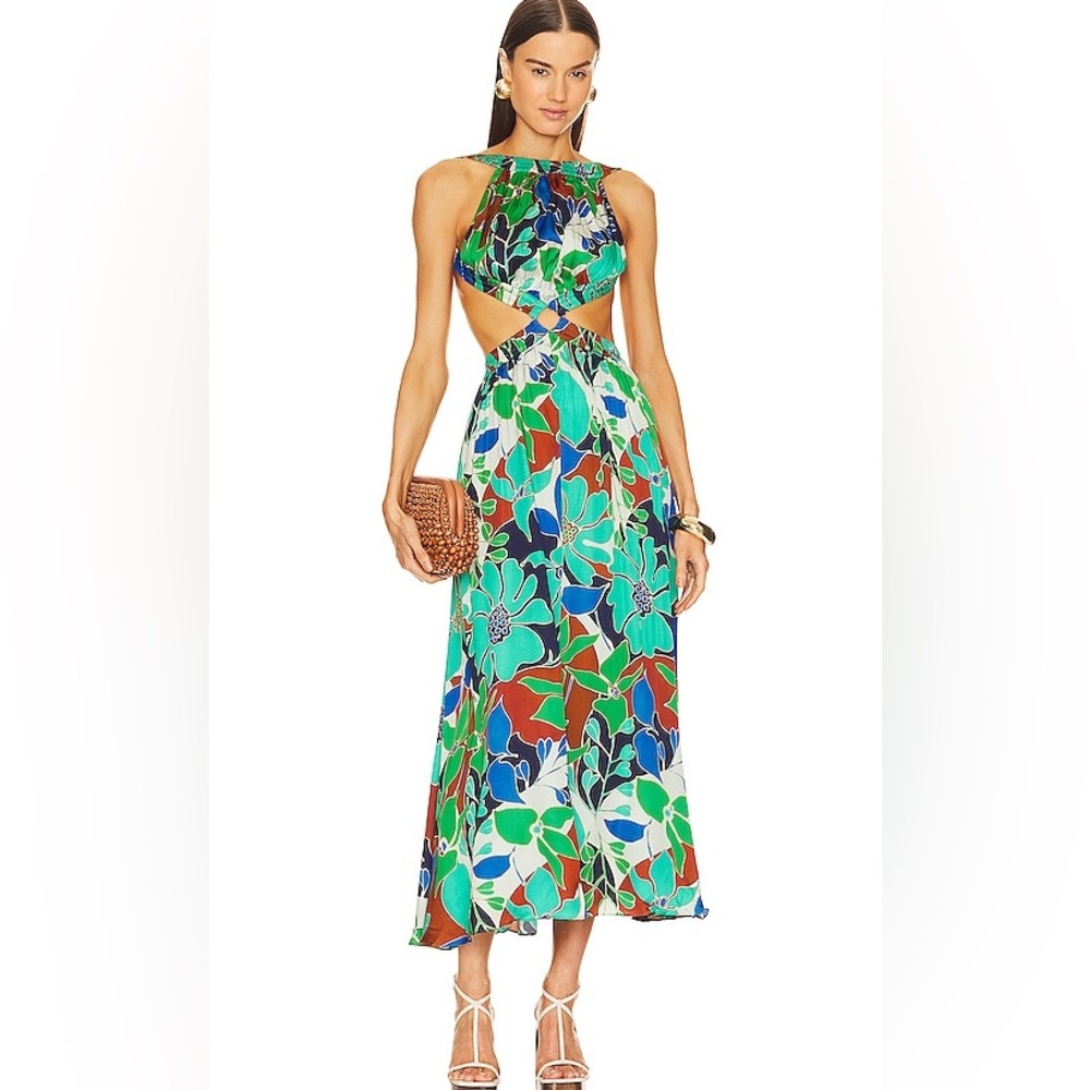Theia Dress in Botanic Aqua Silk Voile - Picture 2 of 5